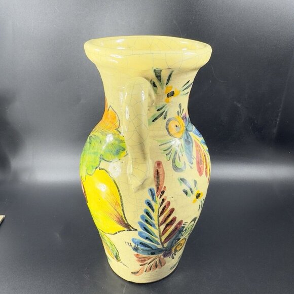 Venetian Italian Pottery Vase Jug With Handles Crackled Glaze Fruit Vegetable - Picture 9 of 16